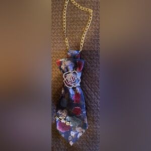 Floral Blue and Red Scarf Necklace
